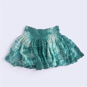 Flowy Teal Lace Mini Skirt